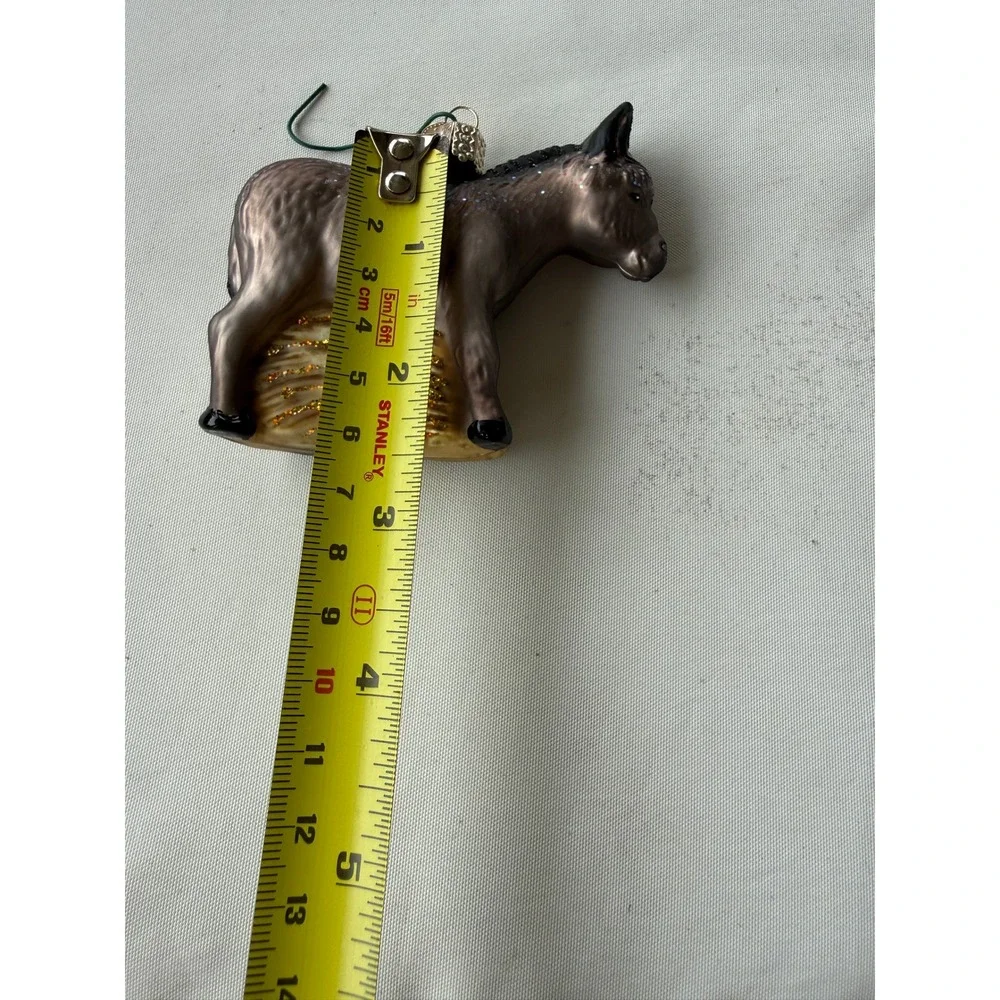 Old World Christmas Donkey Glass Ornament 12154 Taupe Glitter Farm Animal OWC
